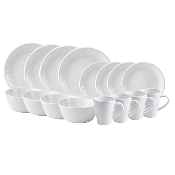 HOME ESSENTIALS AND BEYOND 16-Piece Solid White Ceramic Dinnerware Set (Service for 4)