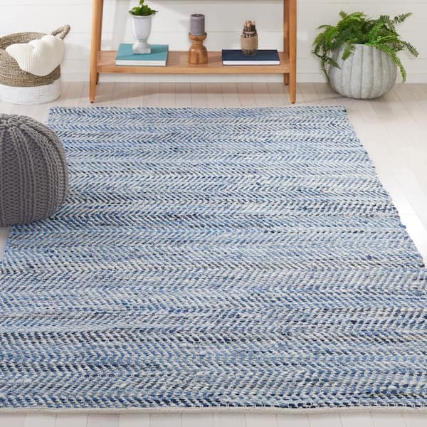 Natura 4 ft. x 6 ft. Blue/Light Gray Chevron Striped Distressed Area Rug