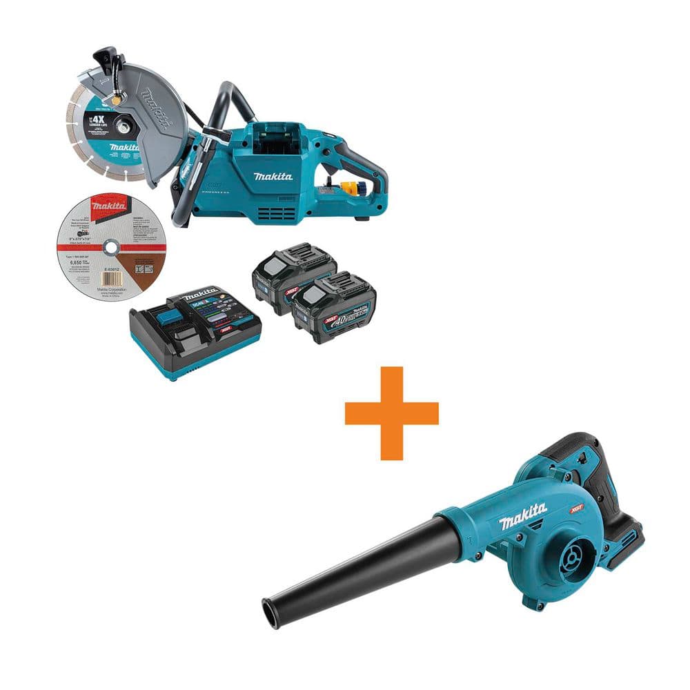 MAKITA 40V max XGT Brushless Cordless 9 in. Power Cutter Kit (5.0 Ah) with 40V max XGT Cordless Compact Blower (Tool only) (GEC03T-GBU02Z)