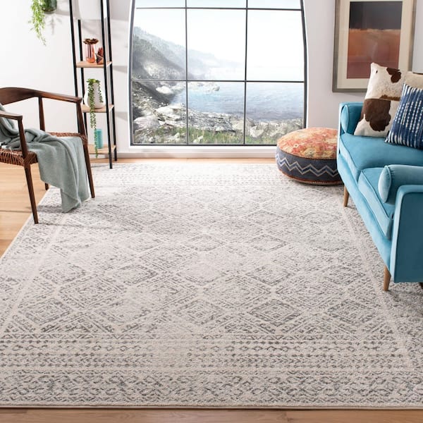Tulum 10 ft. x 10 ft. Square Ivory/Gray Border Geometric Diamonds Area Rug