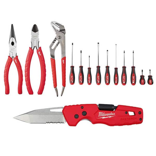 Milwaukee FASTBACK 3 in. 5-in-1 Folding Knife with Pliers Kit and Screwdriver Set (14-Piece)