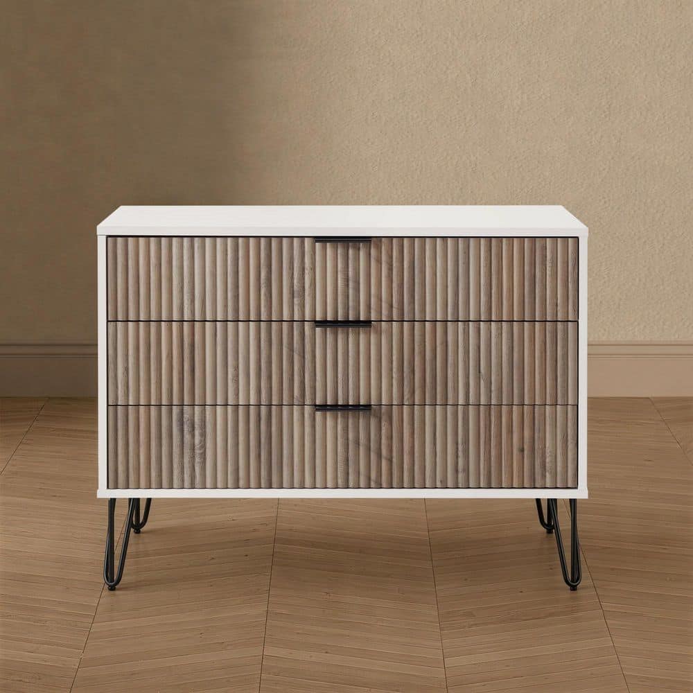 DUMBO Modern White and Grey 3-Drawer 35.19 in. Dresser with SNAP Assembly - Tool-Free, Effortless Setup