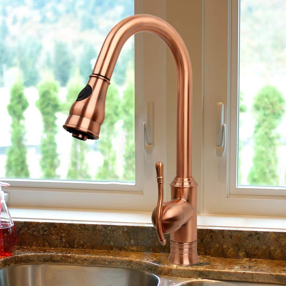 Copper Pull-Down Sprayer Kitchen Faucet with Lever Handle