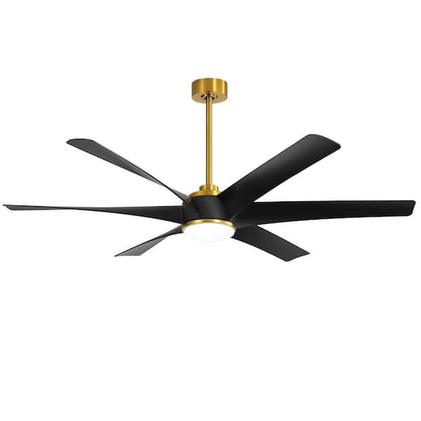 Flashwind Wilfred 65 in. Indoor Gold Ceiling Fan with Light, Integrated LED 6-Reversible Black Blades and Remote Control