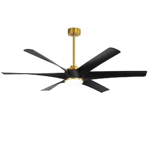 Wilfred 65 in. Indoor Gold Ceiling Fan with Light, Integrated LED 6-Reversible Black Blades and Remote Control