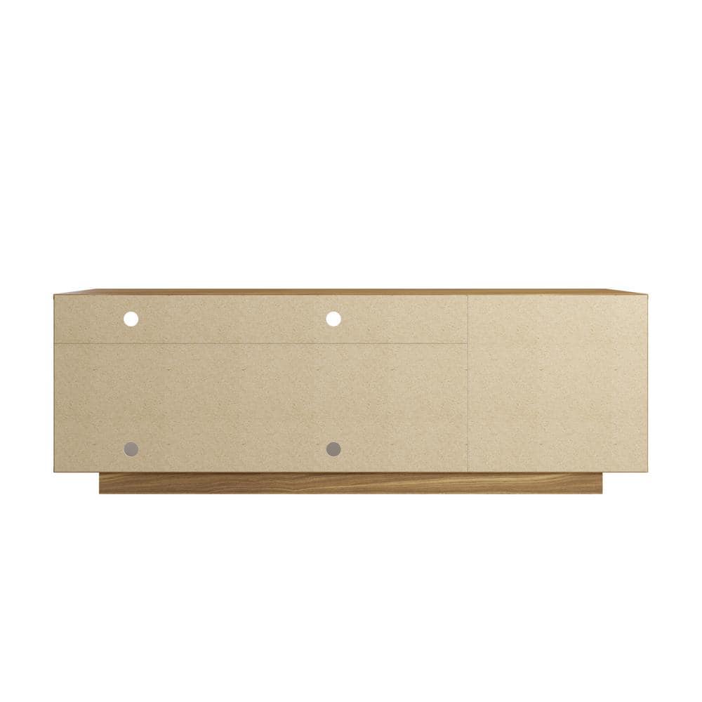 Oak and White Modern TV Stand with Chevron Pattern Cabinet for 70" Screens