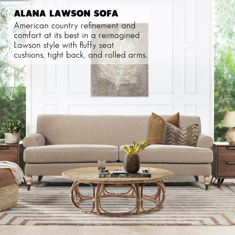 Mink Beige Velvet Lawson Sofa with Rolled Arms