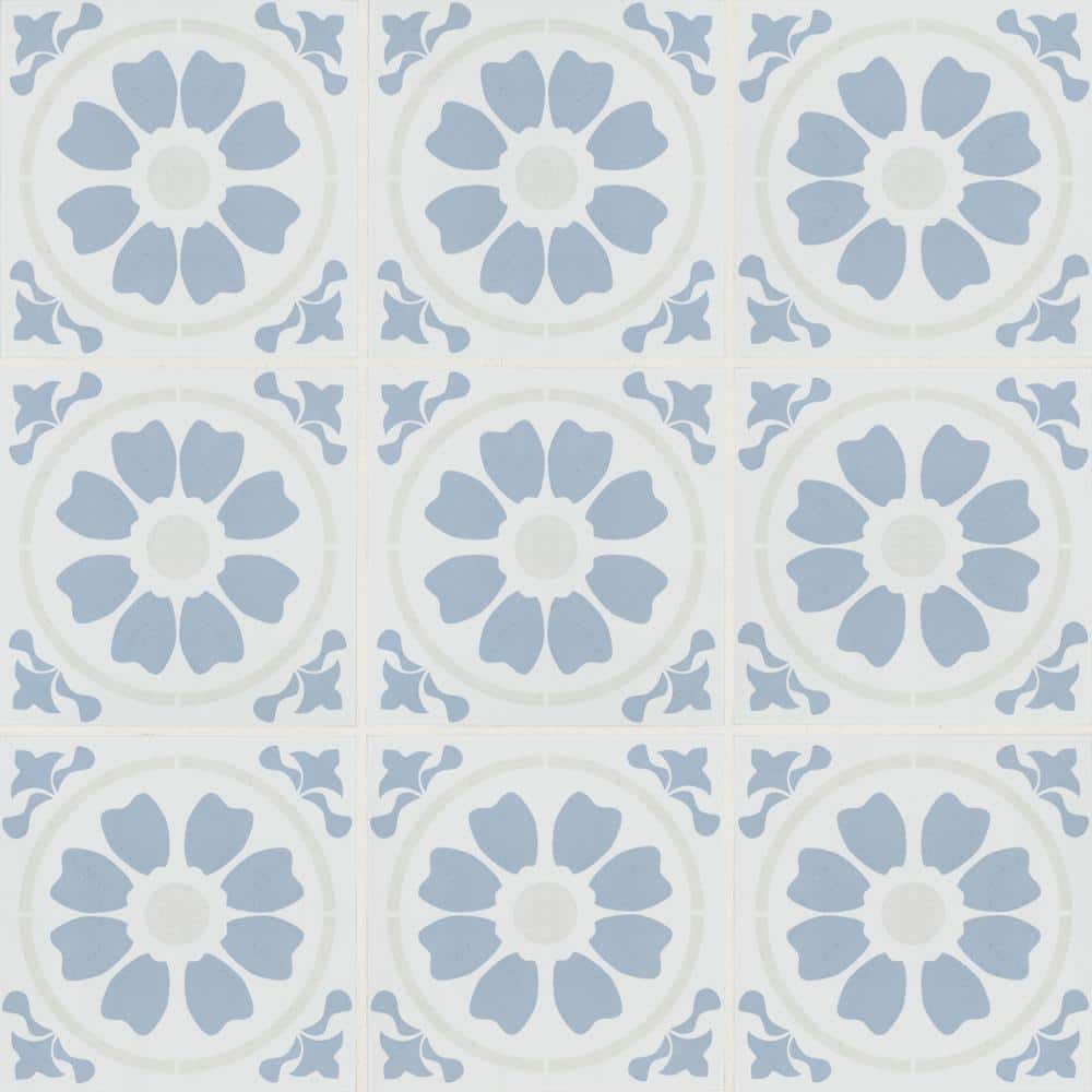 Tamensa 8" x 8" Light Blue and White Matte Porcelain Tile