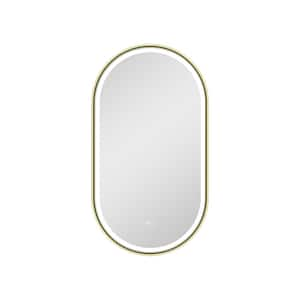 20 in. W x 36 in. H Oval Framed LED Light and Backlit Wall Mount Bathroom Vanity Mirror in Brushed Gold