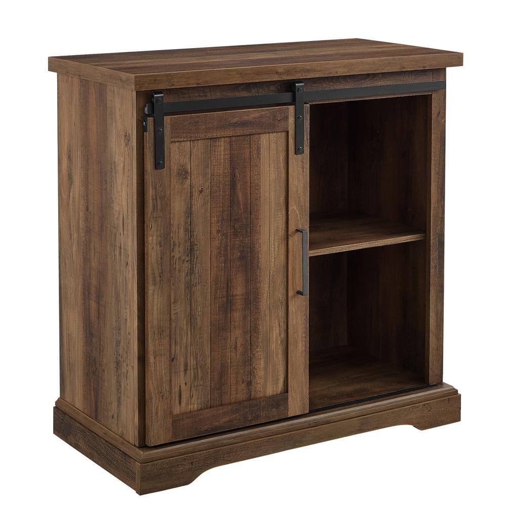 Rustic Oak Sliding Barn Door Accent Cabinet