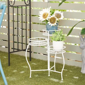 21 in. White Metal Starburst Indoor Outdoor 3 Tier Plantstand