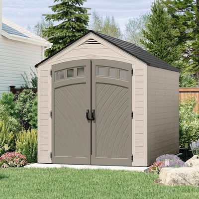Vista 7 ft. W x 10 ft. D Plastic Resin Storage Shed with Floor (74 sq. ft.) in Colonnade ( — Home Depot clearance