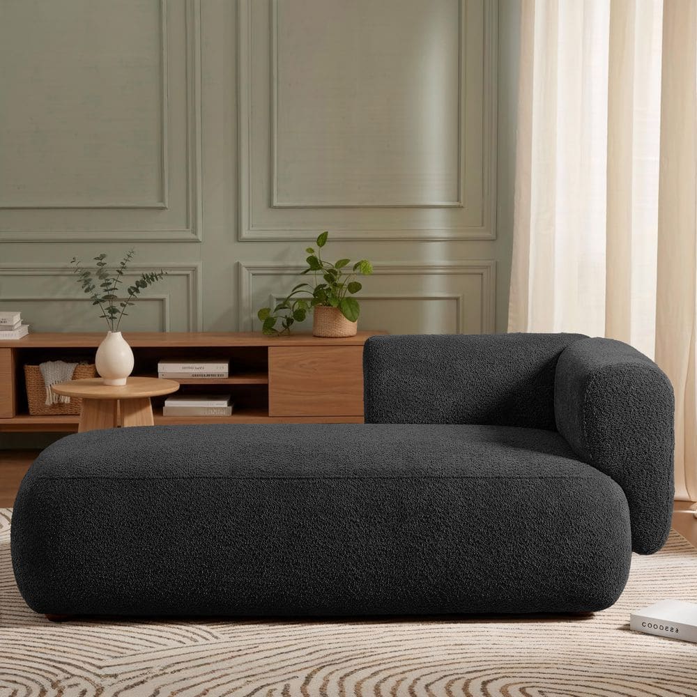 Noble House Xandra Modern Black Boucle Polyester Upholstered Chaise ...