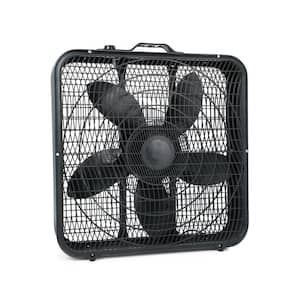 20 in. 3-Fan Speeds Box Fan in Black Finish Cooling Table Fan Aerodynamic Fan Blades with Carry Handle and Safety Grills