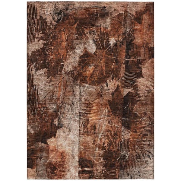 Orange 10 ft. x 14 ft. Woven Floral Rectangle Indoor/Outdoor Area Rug