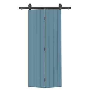 20 in. x 80 in. Hollow Core Dignity Blue Painted MDF Composite Bi-Fold Barn Door with Sliding Hardware Kit