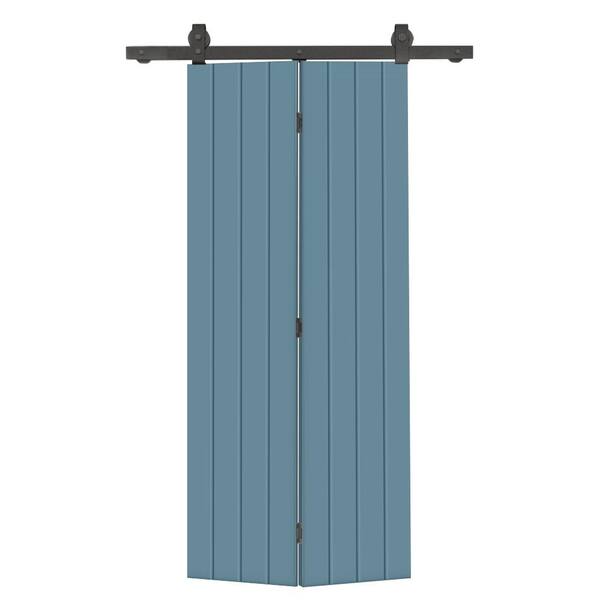 CALHOME 26 in. x 84 in. Dignity Blue Painted MDF Modern Bi-Fold Barn Door with Sliding Hardware Kit