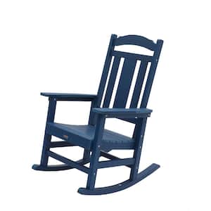 Navy Blue HIPS Plastic Outdoor Adirondack Chair Rocking Design Patio Lounge Chair(1-Pack)
