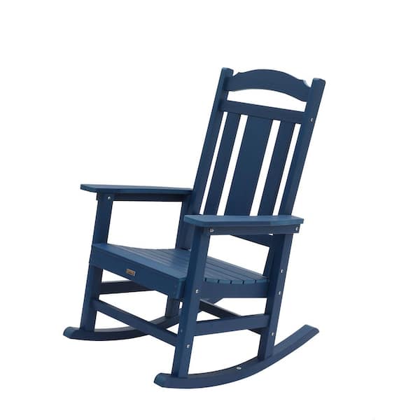 Mondawe Navy Blue HIPS Plastic Outdoor Adirondack Chair Rocking Design Patio Lounge Chair(1-Pack)