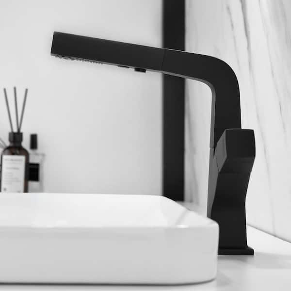 1-Handle 1-Hole 2-Spray Bathroom Sink Faucet Pull Down Sprayer Bathroom Faucet in Matte Black