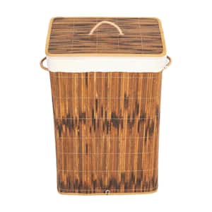 Rectangle Foldable Bamboo Laundry Hamper with Lid and Handles for Easy Carrying