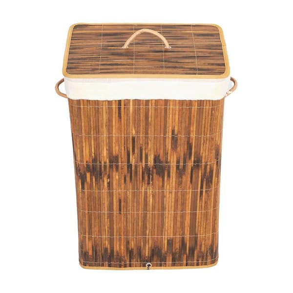 Vintiquewise Rectangle Foldable Bamboo Laundry Hamper with Lid and Handles for Easy Carrying