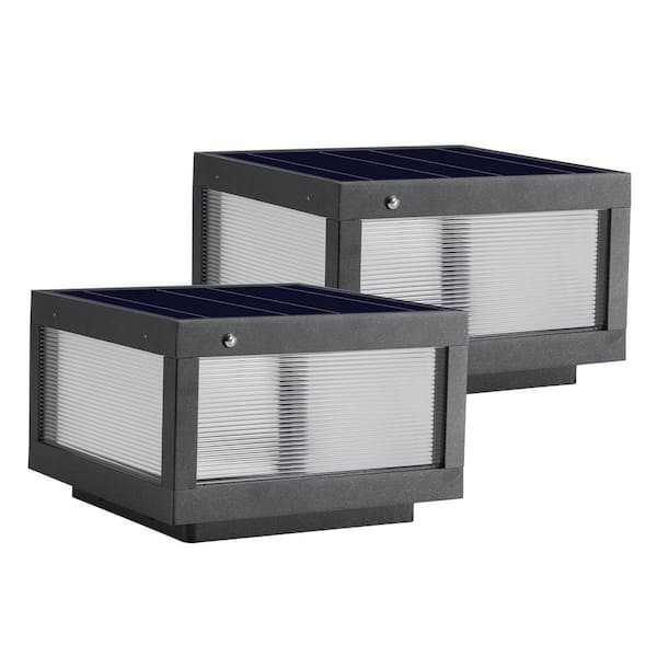 12 in. Solar Powered LED Post Cap Lights (2-Pack)-Outdoor Fence and Deck Lights with Polycrystalline Solar Panels