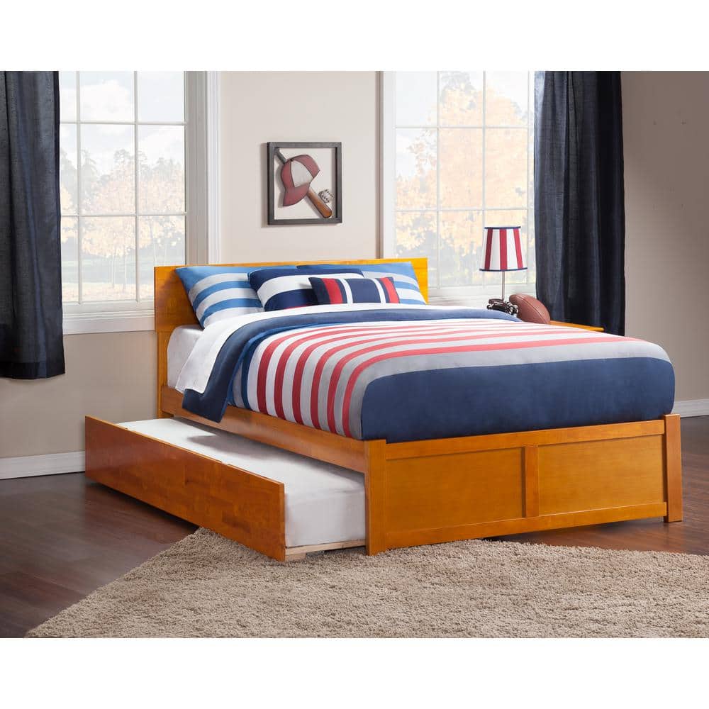 AFI Orlando Brown Solid Wood Frame Full Platform Bed with Footboard and Twin Trundle, Caramel Latte -  BR8132017