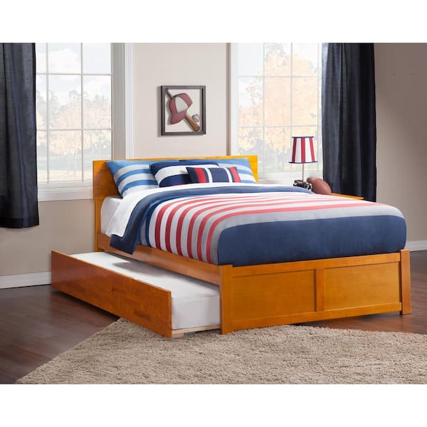 AFI Orlando Brown Solid Wood Frame Full Platform Bed with Footboard and Twin Trundle