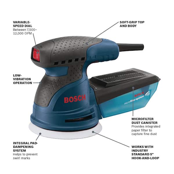 Reviews for Bosch 2.5 Amp 5 in. Corded Variable Speed Random Orbital Sander Polisher Kit with Carrying Bag Pg 1 The Home Depot