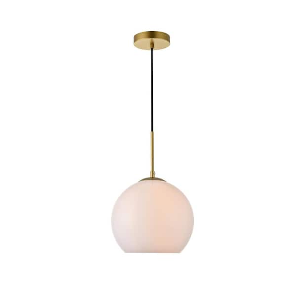 Unbranded Timeless Home 9.8 in. 1-Light Brass and Frosted White Pendant Light, Bulbs Not Included