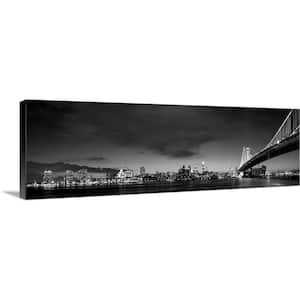 "Philadelphia City Skyline at Night with Benjamin Franklin Bridge, Black and White" by Circle Capture Canvas Wall Art