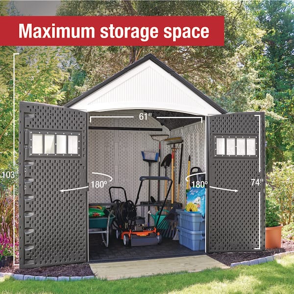 Rubbermaid Roughneck 7'x7' Storage Shed, White/Charcoal 2232115