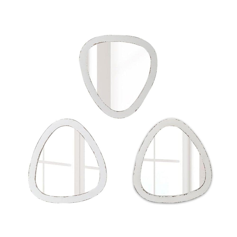 11 in. Oval Distressed White Wood Framed Decorative Wall Mirror for Entryway, Rustic (Set of 3) price history on PriceWatchPro