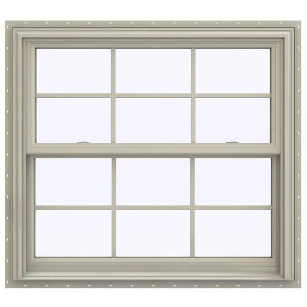 JELD-WEN 39.5 in. x 40.5 in. V-2500 Series Desert Sand Vinyl Double Hung Window with Colonial Grids/Grilles
