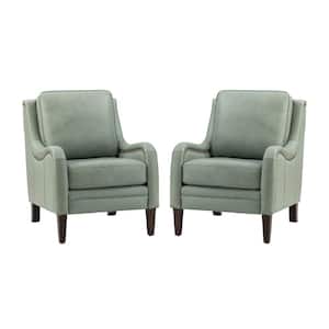 Gertrudis Sage 27.56 in. W Genuine Leather Upholstered Arm Chair with Nailhead Trims (Set of 2)
