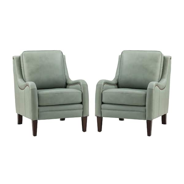 JAYDEN CREATION Gertrudis Sage 27.56 in. W Genuine Leather Upholstered Arm Chair with Nailhead Trims (Set of 2)