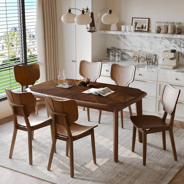 7-Piece Espresso Wood Top Dining Room Set Seats 6