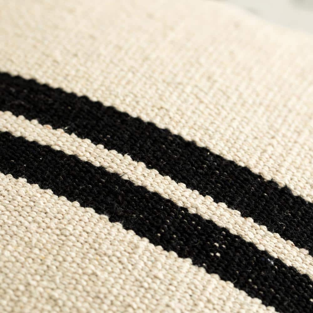 16" Handwoven Cotton Throw Pillow with Black Stripes