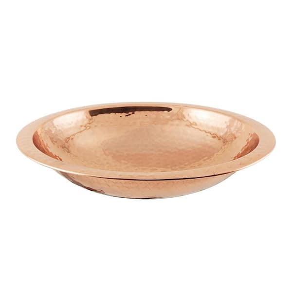 Hammered Copper Birdbath Bowl w/Rim, 12.5 in. dia. Polished Copper Plated
