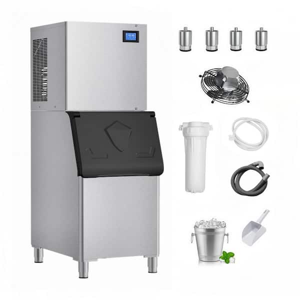 22.3 in. 510 lbs. Per Day Split Commercial Freestanding Ice Maker 156-Full Size Ice Cubes/Cycle in Silver with Filter