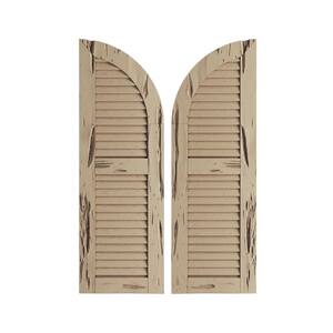 15" x 90" Timberthane Polyurethane 2-Equal Louvered Quarter Round Arch Top Faux Wood Shutters Pair in Primed
