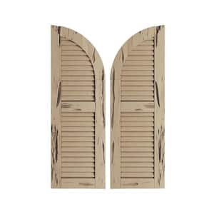18 x 60" Timberthane Polyurethane 2-Equal Louvered Quarter Round Arch Top Faux Wood Shutters Pair in Primed