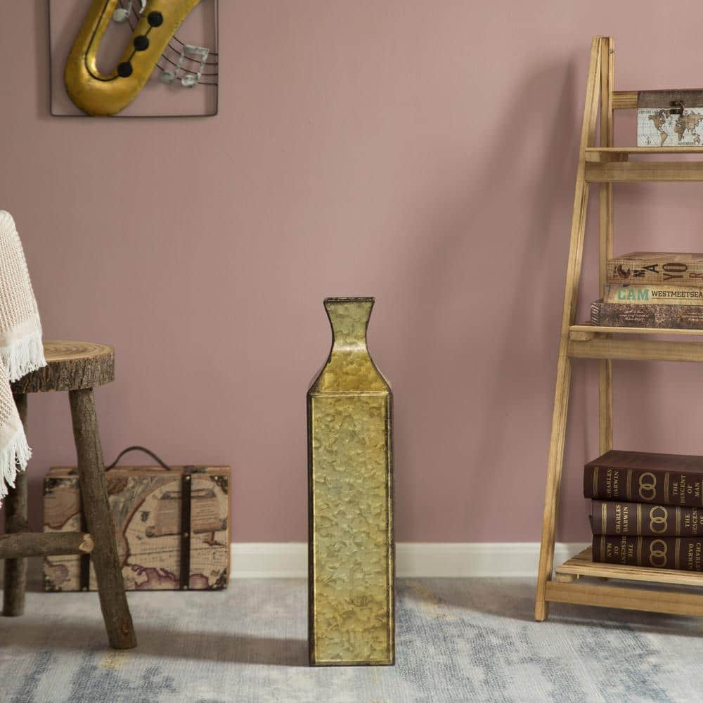 Large Gold Textured Metal Bottle Shape Floor Vase