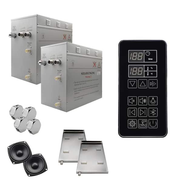 Steam Planet Superior SteamPoint Plus 24kW Steam Bath Generators, Self-Draining with Bluetooth Digital Keypad in Black and Drip Pans