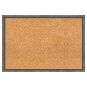 Burnished Concrete Narrow Wood Framed Natural Corkboard 38 in. x 26 in. bulletin Board Memo Board