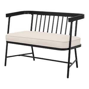 Ashville 42 in. 2-Person Metal Outdoor Bench with Almond Biscotti Cushion