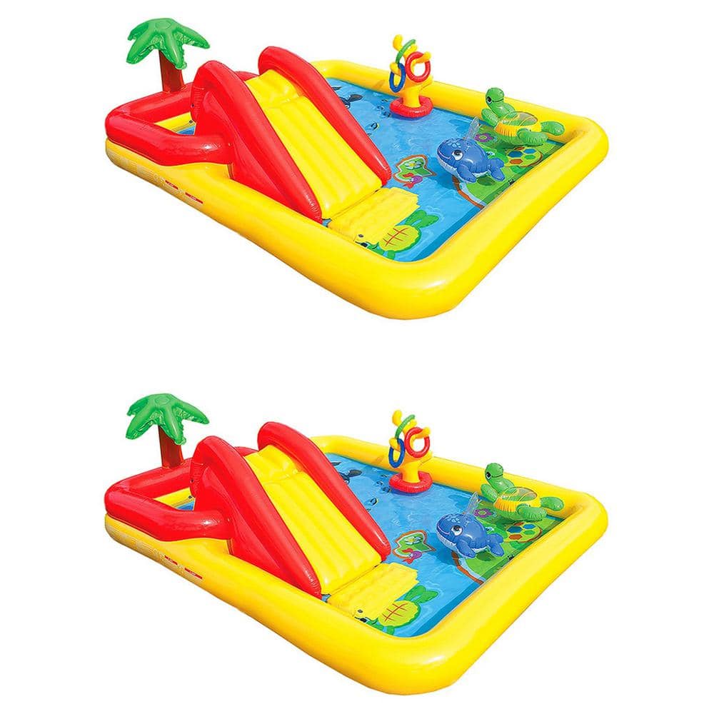 Intex Rectangle 77 in. x 31 in. Deep Inflatable Ocean Play Center Kids Backyard Swimming Pool Plus Games (2-Pack), Multi -  2 x 57454EP