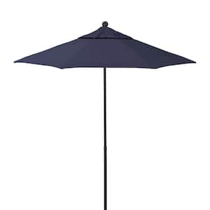 7.5 ft. Black Fiberglass Market Patio Umbrella with Manual Push Lift in Captains Navy Pacifica Premium