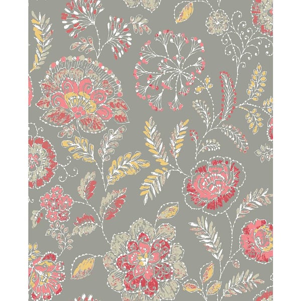 A-Street Prints Tropez Coral Jacobean Coral Wallpaper Sample
